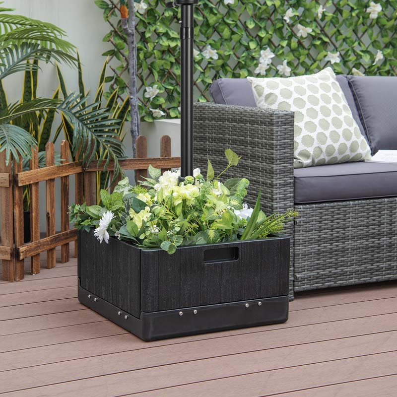 3-in-1 175LBS Outdoor Fillable Umbrella Base with Adjustable Table Tray & Weighted Bag, Wheeled Umbrella Stand for Patio Garden Poolside