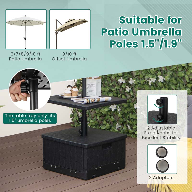3-in-1 175LBS Outdoor Fillable Umbrella Base with Adjustable Table Tray & Weighted Bag, Wheeled Umbrella Stand for Patio Garden Poolside