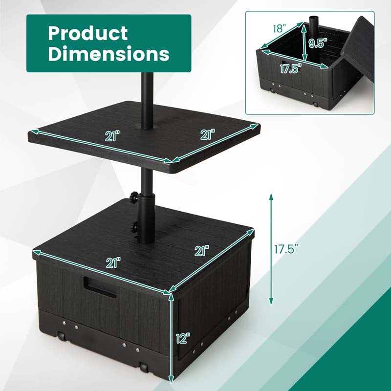 3-in-1 175LBS Outdoor Fillable Umbrella Base with Adjustable Table Tray & Weighted Bag, Wheeled Umbrella Stand for Patio Garden Poolside