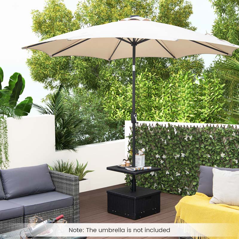 3-in-1 175LBS Outdoor Fillable Umbrella Base with Adjustable Table Tray & Weighted Bag, Wheeled Umbrella Stand for Patio Garden Poolside