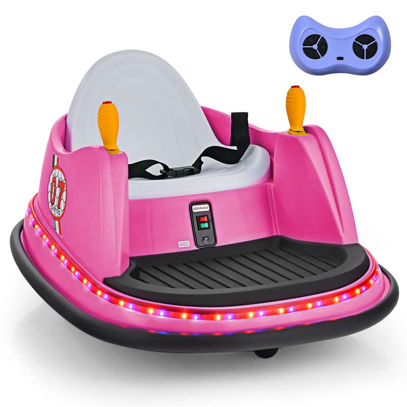 12V Toddler Bumping Car, Battery Powered Baby Ride on Bumper Car with Dual Joysticks, Flashing LED Light & 360 Degree Spin