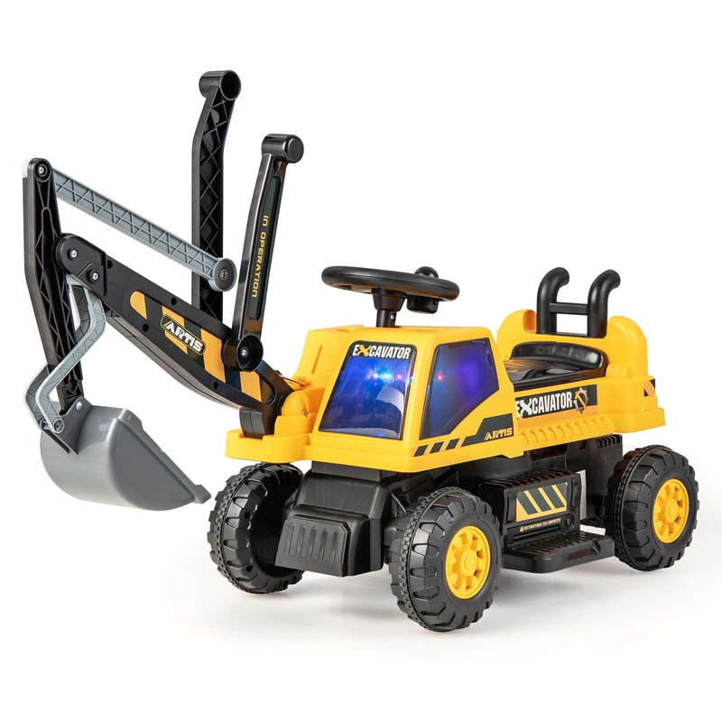 6V Battery Powered Kids Ride On Excavator Bulldozer Loader Toy Car with Front Digger Shovel, Electric Construction Vehicle for Kids
