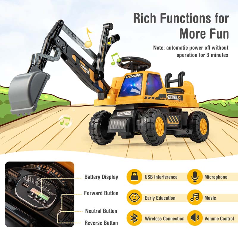 6V Battery Powered Kids Ride On Excavator Bulldozer Loader Toy Car with Front Digger Shovel, Electric Construction Vehicle for Kids
