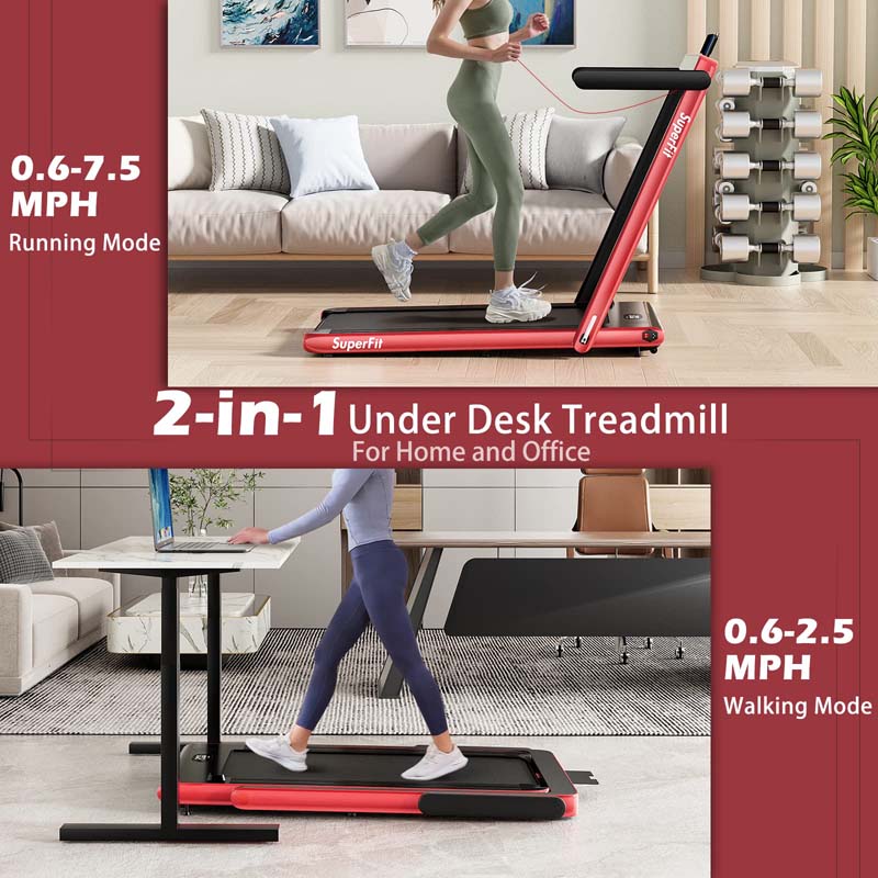 2.5HP 2-in-1 Folding Under Desk Treadmill with Speaker APP Remote Control, Portable Walking Jogging Machine for Home Gym Office