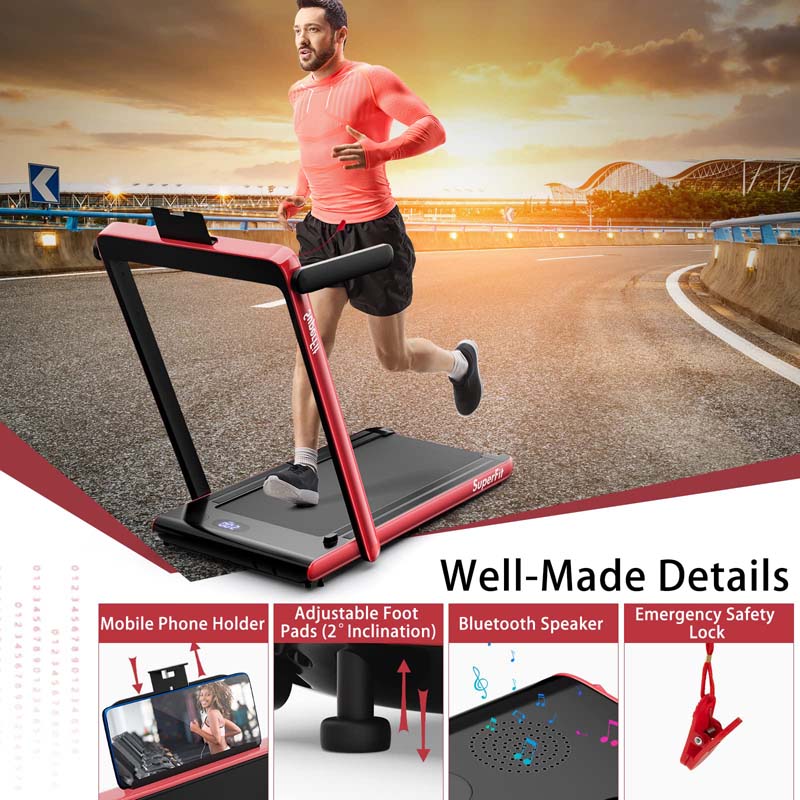 2.5HP 2-in-1 Folding Under Desk Treadmill with Speaker APP Remote Control, Portable Walking Jogging Machine for Home Gym Office