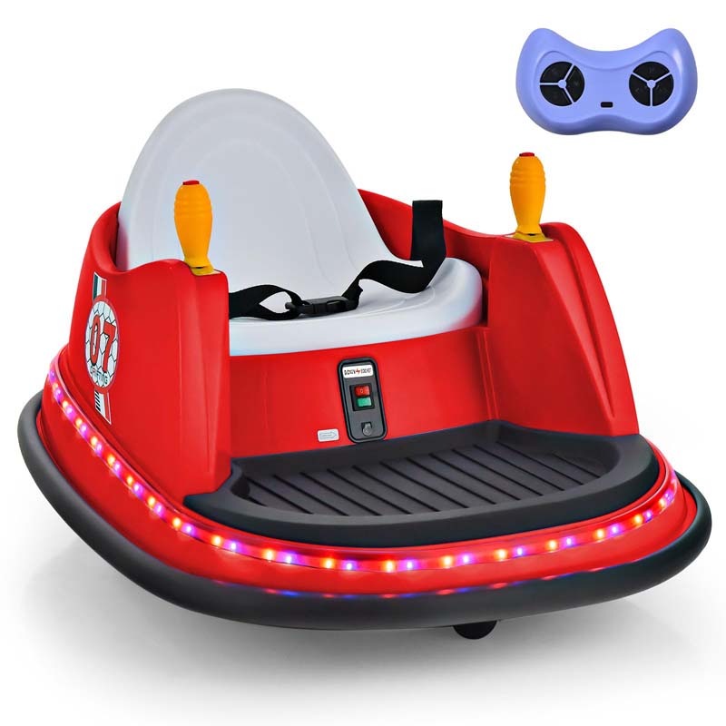 12V Toddler Bumping Car, Battery Powered Baby Ride on Bumper Car with Dual Joysticks, Flashing LED Light & 360 Degree Spin