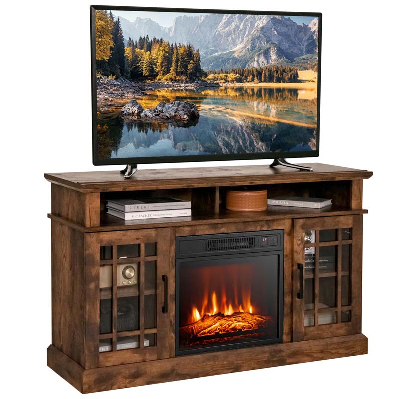 48" TV Console with 18" Fireplace Insert, Fireplace TV Stand for TVs up to 50 Inches, 1400W Electric Fireplace Heater