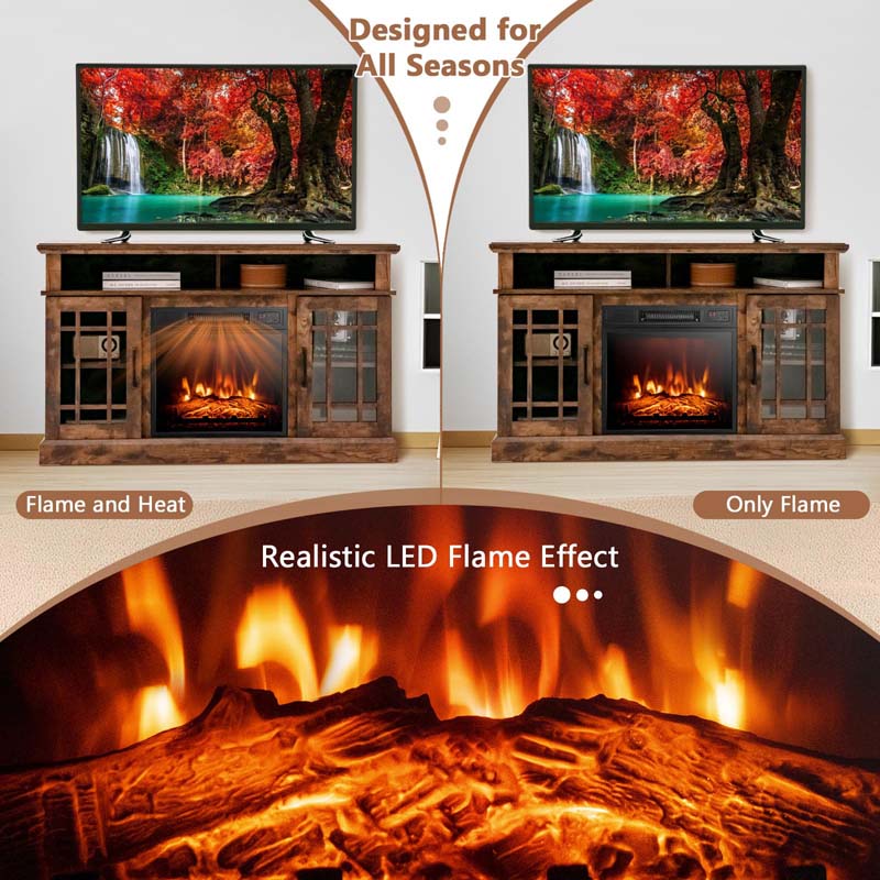 48" Electric Fireplace TV Stand for TVs Up to 55", Modern Wood Media Console with 18" Fireplace Heater, Remote Control & Adjustable Shelves
