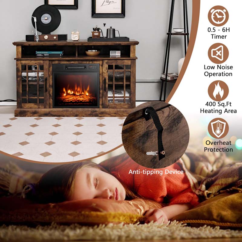 48" Electric Fireplace TV Stand for TVs Up to 55", Modern Wood Media Console with 18" Fireplace Heater, Remote Control & Adjustable Shelves