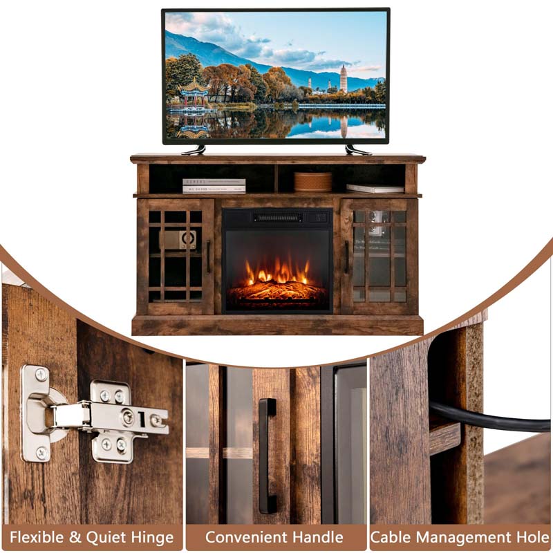 48" Electric Fireplace TV Stand for TVs Up to 55", Modern Wood Media Console with 18" Fireplace Heater, Remote Control & Adjustable Shelves