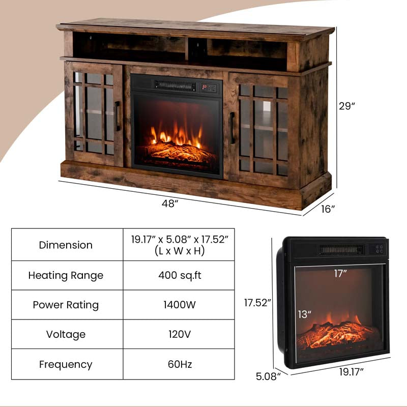 48" Electric Fireplace TV Stand for TVs Up to 55", Modern Wood Media Console with 18" Fireplace Heater, Remote Control & Adjustable Shelves