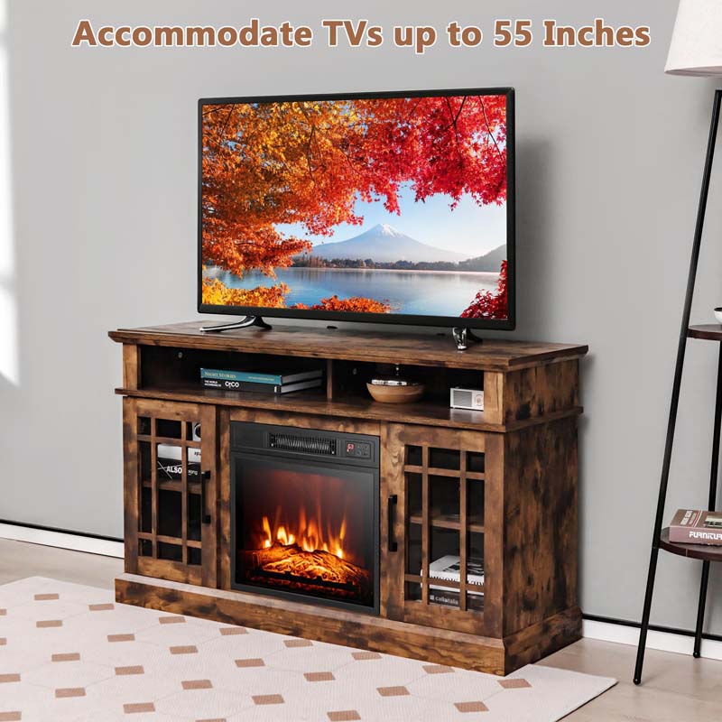48" Electric Fireplace TV Stand for TVs Up to 55", Modern Wood Media Console with 18" Fireplace Heater, Remote Control & Adjustable Shelves