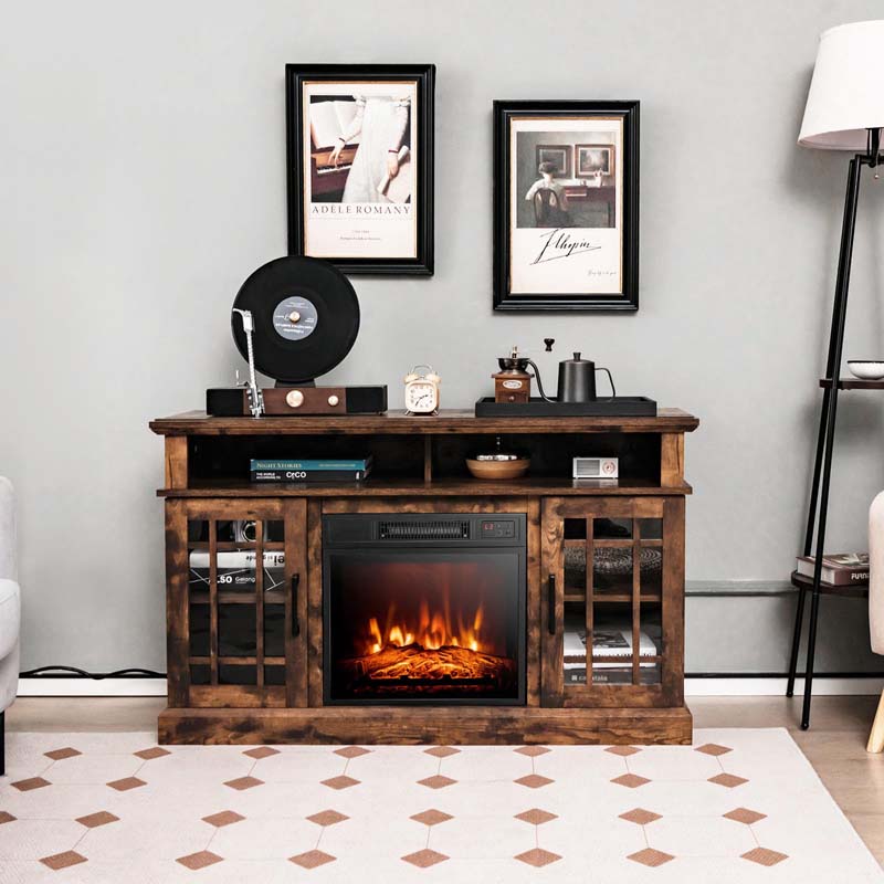 48" Electric Fireplace TV Stand for TVs Up to 55", Modern Wood Media Console with 18" Fireplace Heater, Remote Control & Adjustable Shelves
