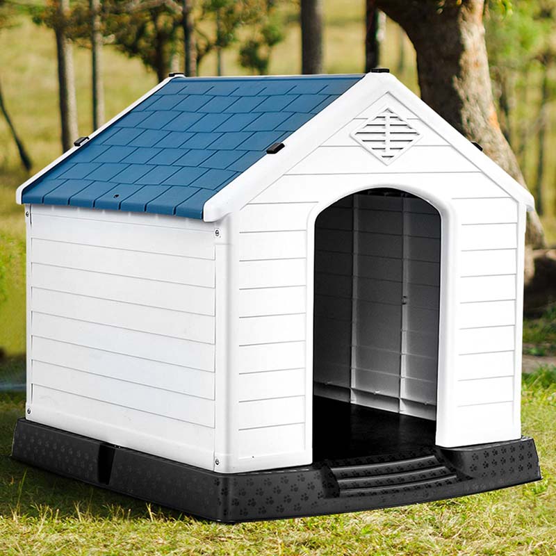 Waterproof Plastic Dog House with Elevated Floor & Air Vents for Small & Medium Dogs, Indoor Outdoor Dog Kennel Cat House Feeding Station
