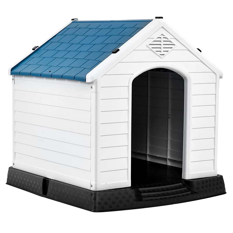 Waterproof Plastic Dog House with Elevated Floor & Air Vents for Small & Medium Dogs, Indoor Outdoor Dog Kennel Cat House Feeding Station