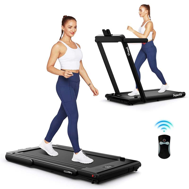 2.5HP 2-in-1 Folding Under Desk Treadmill with Speaker APP Remote Control, Portable Walking Jogging Machine for Home Gym Office