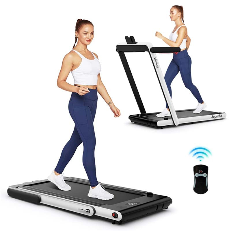 2.5HP 2-in-1 Folding Under Desk Treadmill with Speaker APP Remote Control, Portable Walking Jogging Machine for Home Gym Office