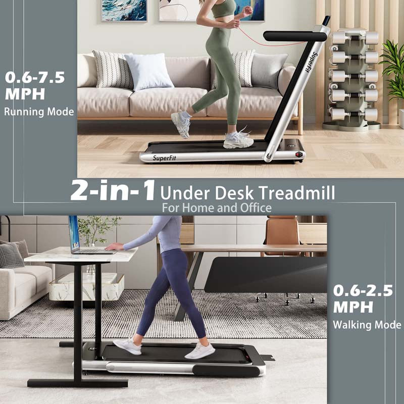 2.5HP 2-in-1 Folding Under Desk Treadmill with Speaker APP Remote Control, Portable Walking Jogging Machine for Home Gym Office