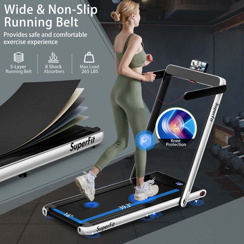 2.5HP 2-in-1 Folding Under Desk Treadmill with Speaker APP Remote Control, Portable Walking Jogging Machine for Home Gym Office