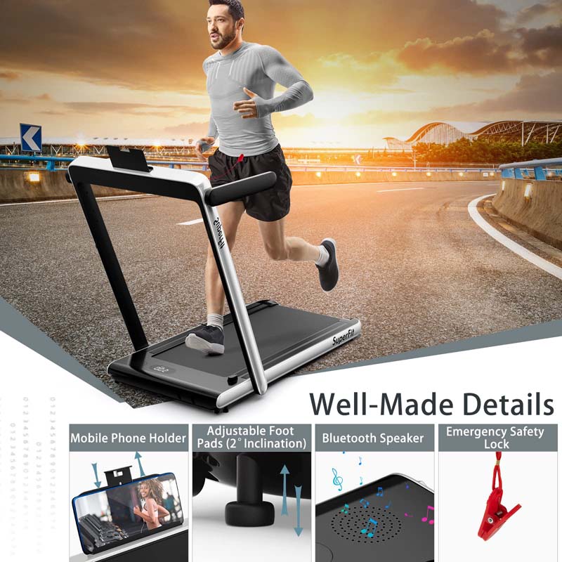 2.5HP 2-in-1 Folding Under Desk Treadmill with Speaker APP Remote Control, Portable Walking Jogging Machine for Home Gym Office