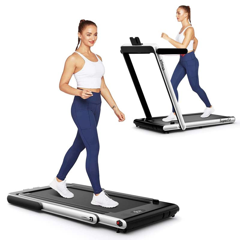 2.5HP 2-in-1 Folding Under Desk Treadmill with Speaker APP Remote Control, Portable Walking Jogging Machine for Home Gym Office