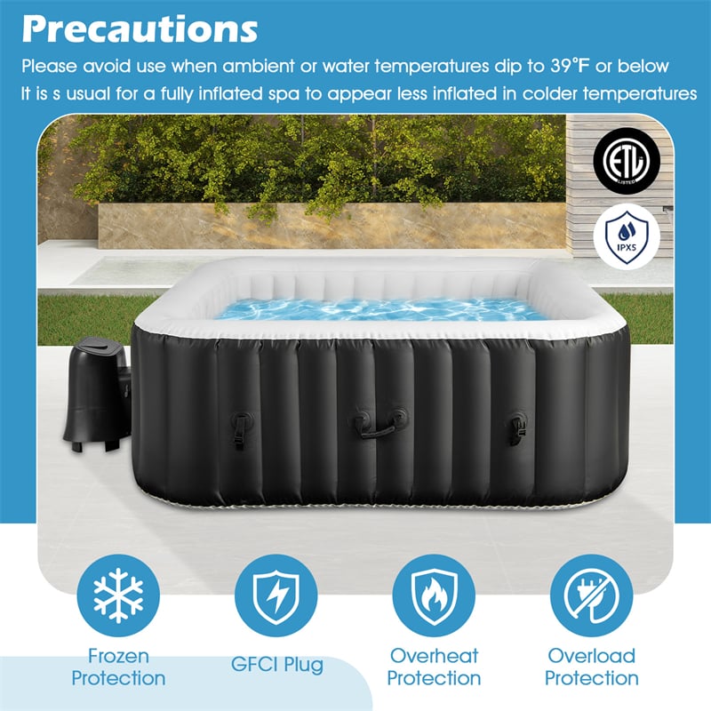 2-6 Person Inflatable Hot Tub with 110/130 Soothing Air Jets, Heater Pump & Cover, Portable Outdoor Water Spa Tub for Backyard