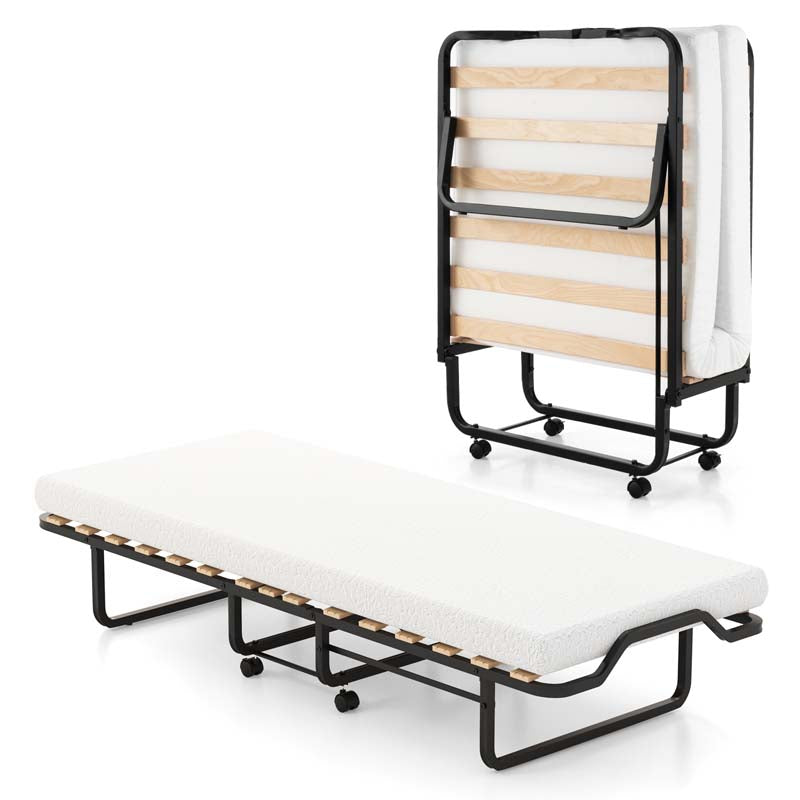 78.5" x 31" Folding Bed with 4" Memory Foam Mattress & Lockable Wheels, Portable Cot Size Rollaway Guest Bed for Adult