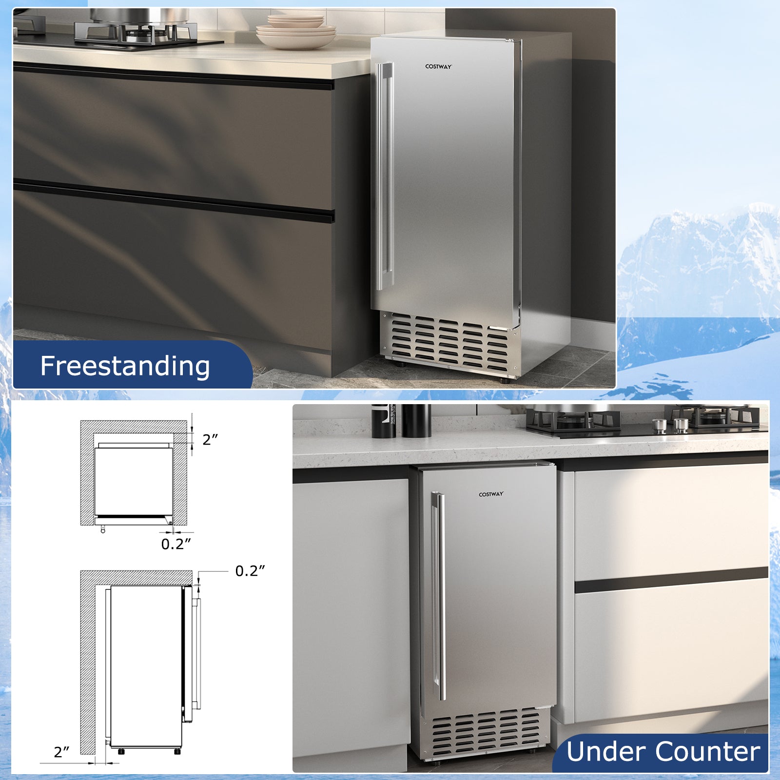 80 lbs/24H Under Counter Ice Maker, 15 Inch Built-in Freestanding Commercial Nugget Ice Machine with Self-Cleaning, 24H Timer & LCD Panel