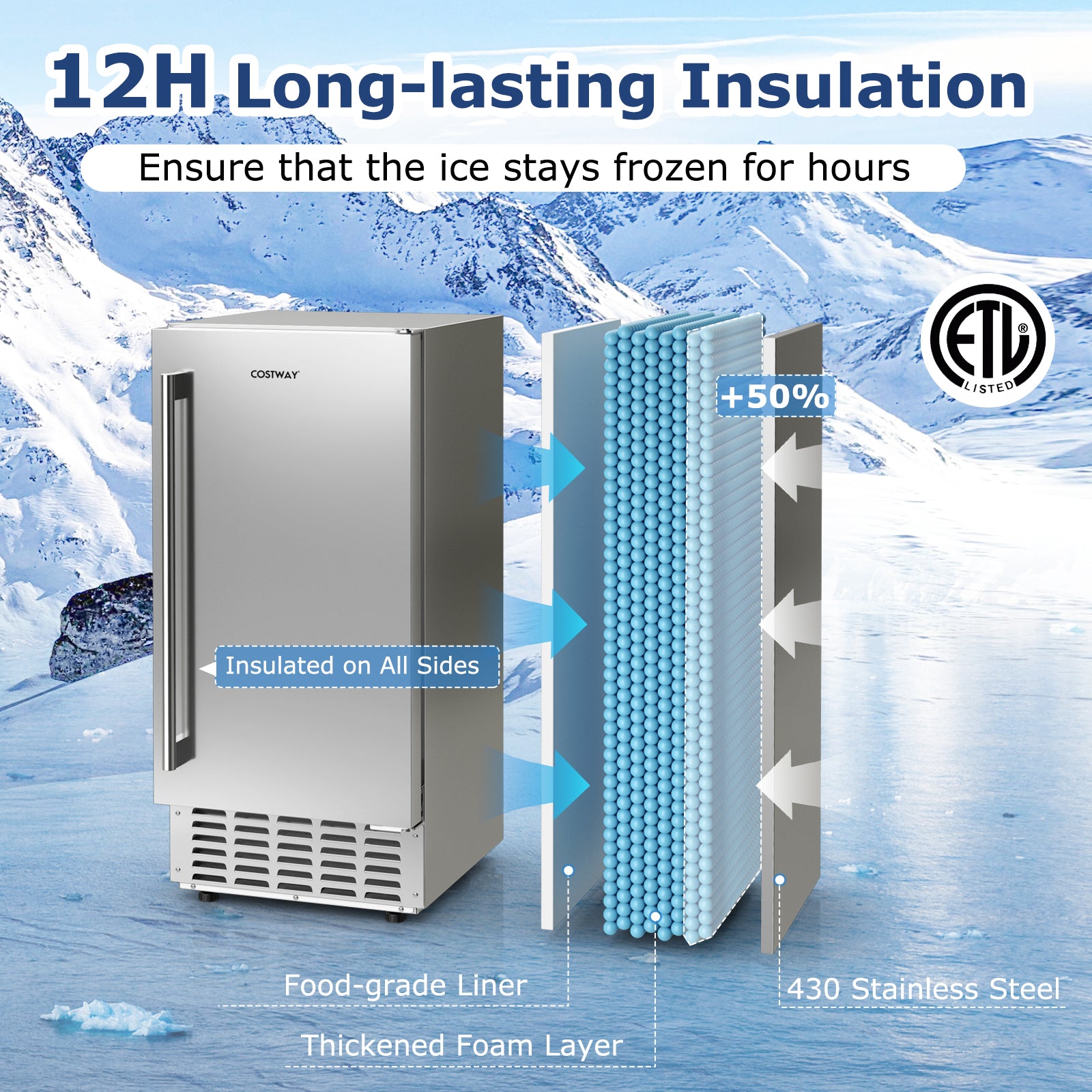 80 lbs/24H Under Counter Ice Maker, 15 Inch Built-in Freestanding Commercial Nugget Ice Machine with Self-Cleaning, 24H Timer & LCD Panel