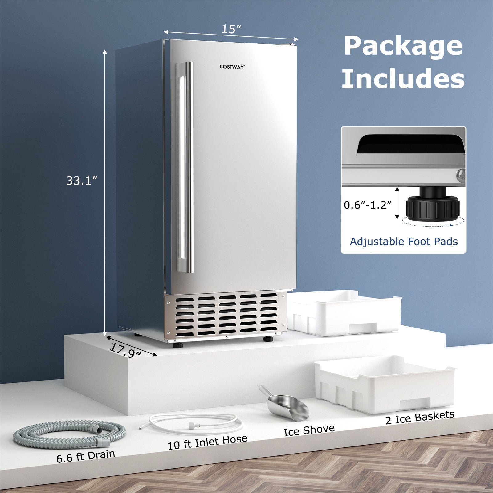 80 lbs/24H Under Counter Ice Maker, 18 lbs Storage Commercial Nugget Ice Making Machine with Self-Cleaning, LCD Panel, Stainless Steel Scoop