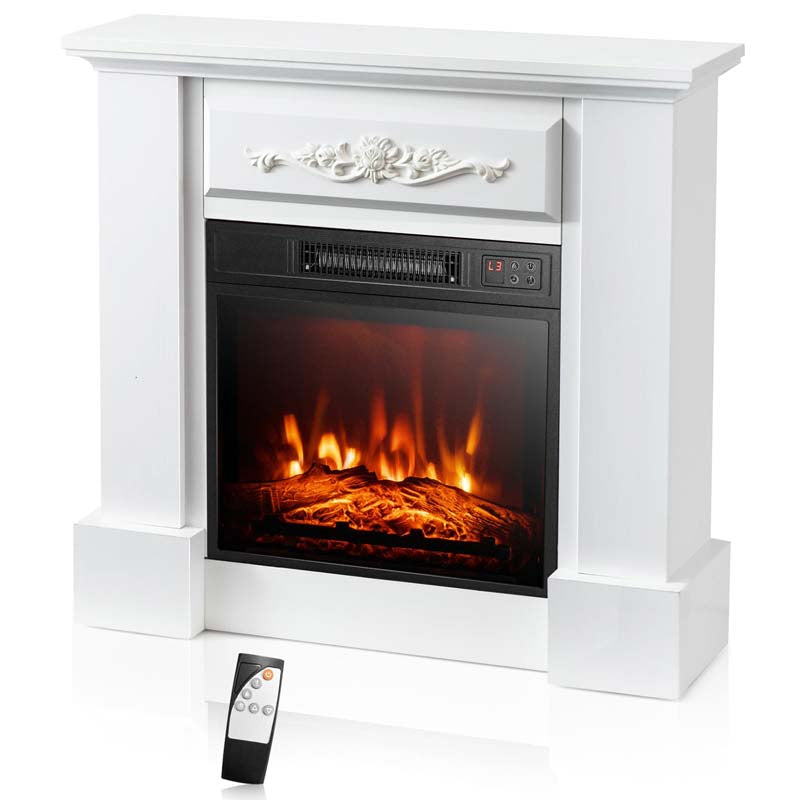 1400W Electric Fireplace Heater with Mantel, 32" Freestanding Fireplace Mantel w/ Remote Control, Thermostat & 6H Timer, Adjustable 3D Flame