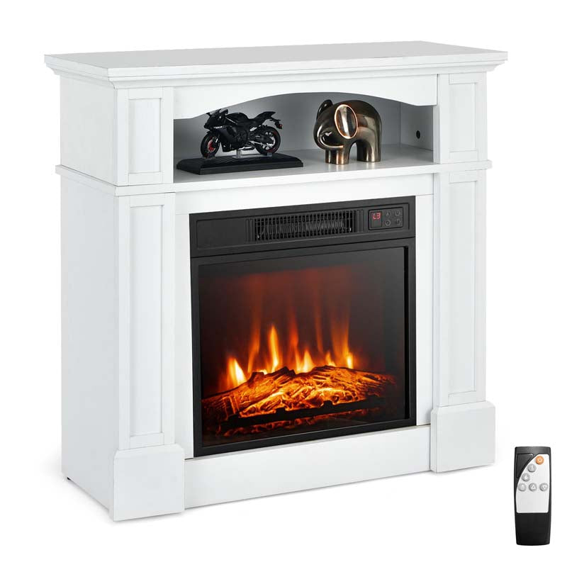 32" Freestanding Electric Fireplace Mantel, 1400W Fireplace Heater with Remote Control, Thermostat & 6H Timer, 3 Flame Brightness