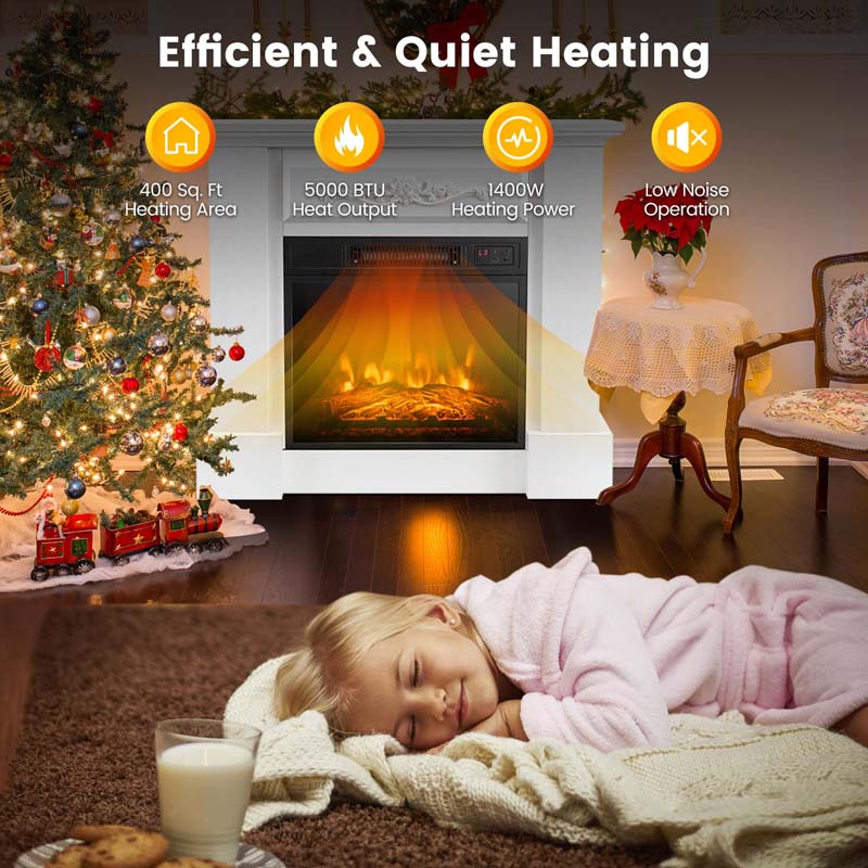 1400W Electric Fireplace Heater with Mantel, 32" Freestanding Fireplace Mantel w/ Remote Control, Thermostat & 6H Timer, Adjustable 3D Flame