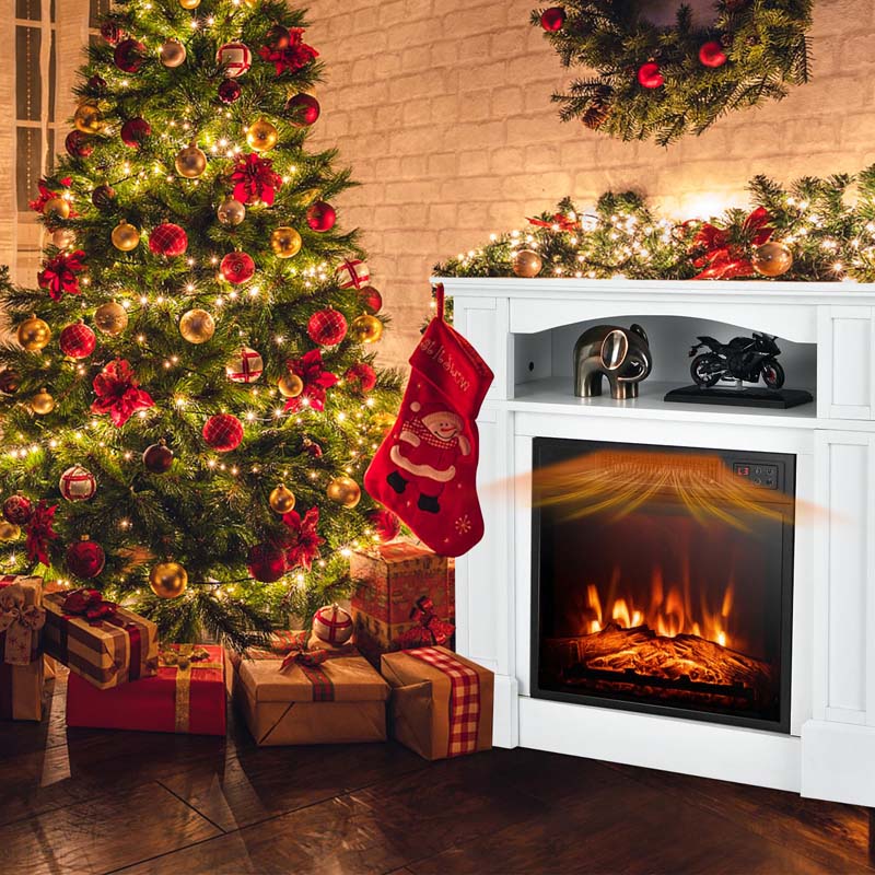32" Freestanding Electric Fireplace Mantel, 1400W Fireplace Heater with Remote Control, Thermostat & 6H Timer, 3 Flame Brightness