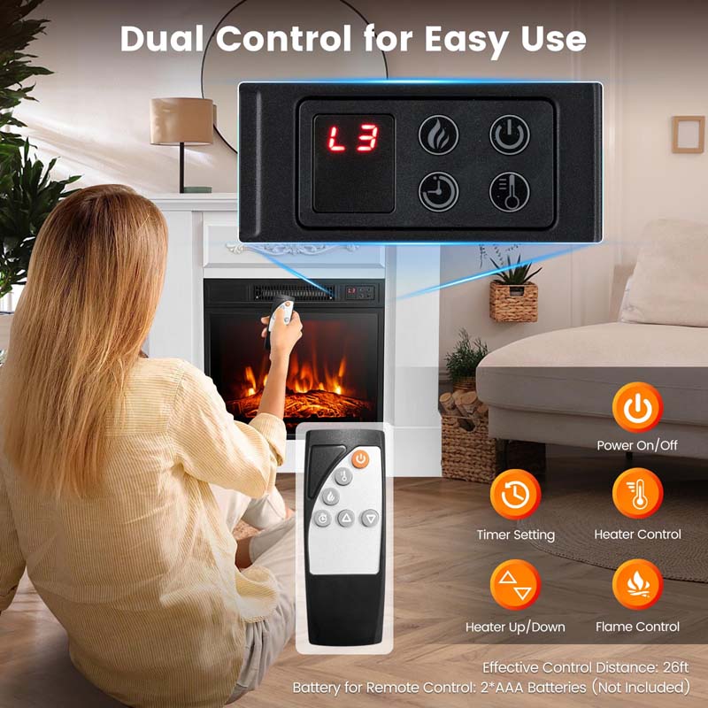 1400W Electric Fireplace Heater with Mantel, 32" Freestanding Fireplace Mantel w/ Remote Control, Thermostat & 6H Timer, Adjustable 3D Flame