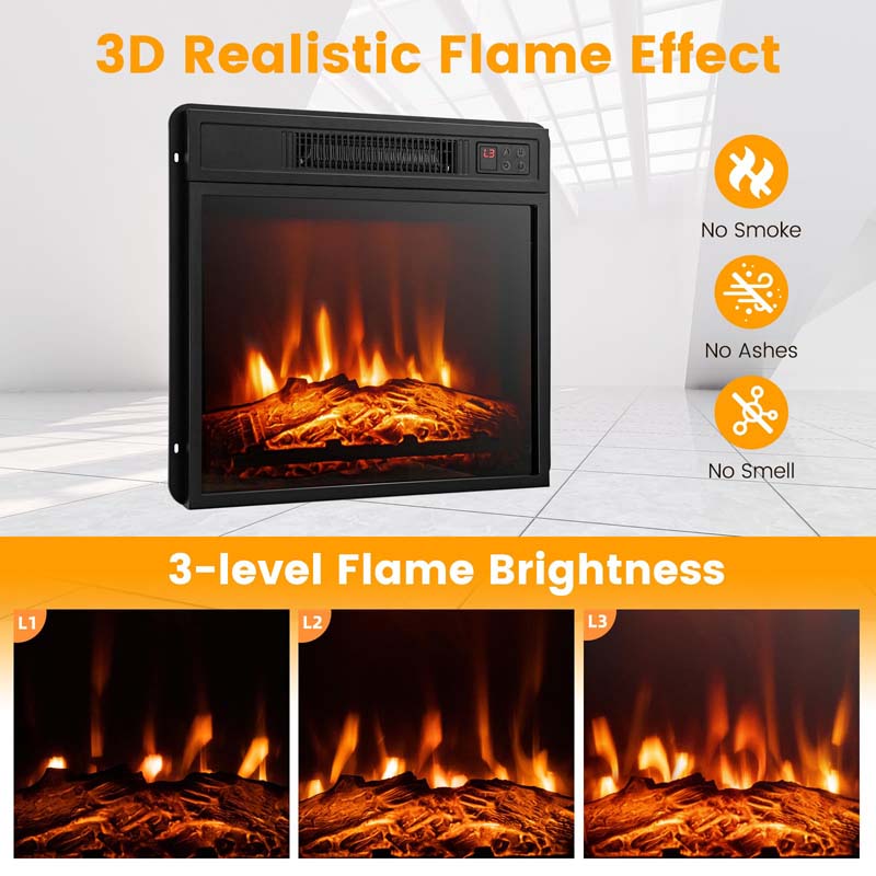 32" Freestanding Electric Fireplace Mantel, 1400W Fireplace Heater with Remote Control, Thermostat & 6H Timer, 3 Flame Brightness