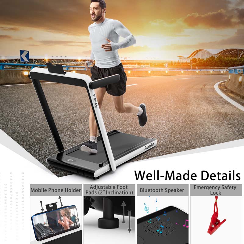 2.5HP 2-in-1 Folding Under Desk Treadmill with Speaker APP Remote Control, Portable Walking Jogging Machine for Home Gym Office