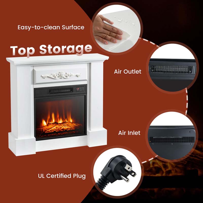 1400W Electric Fireplace Heater with Mantel, 32" Freestanding Fireplace Mantel w/ Remote Control, Thermostat & 6H Timer, Adjustable 3D Flame