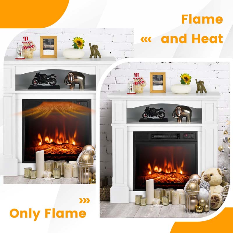32" Freestanding Electric Fireplace Mantel, 1400W Fireplace Heater with Remote Control, Thermostat & 6H Timer, 3 Flame Brightness