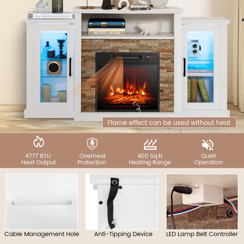 Electric Fireplace TV Stand with LED Lights for 65" TVs, Entertainment Center w/ 18" Heater Insert, APP & Remote Control, Adjustable Shelf