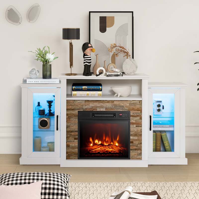 Electric Fireplace TV Stand with LED Lights for 65" TVs, Entertainment Center w/ 18" Heater Insert, APP & Remote Control, Adjustable Shelf
