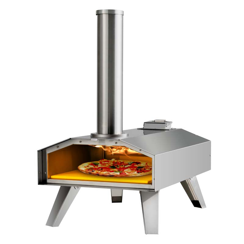 Wood Pellet Fired Outdoor Pizza Oven with 12'' Pizza Ston & Foldable Legs, Portable Stainless Steel Pizza Maker for Camping Picnic