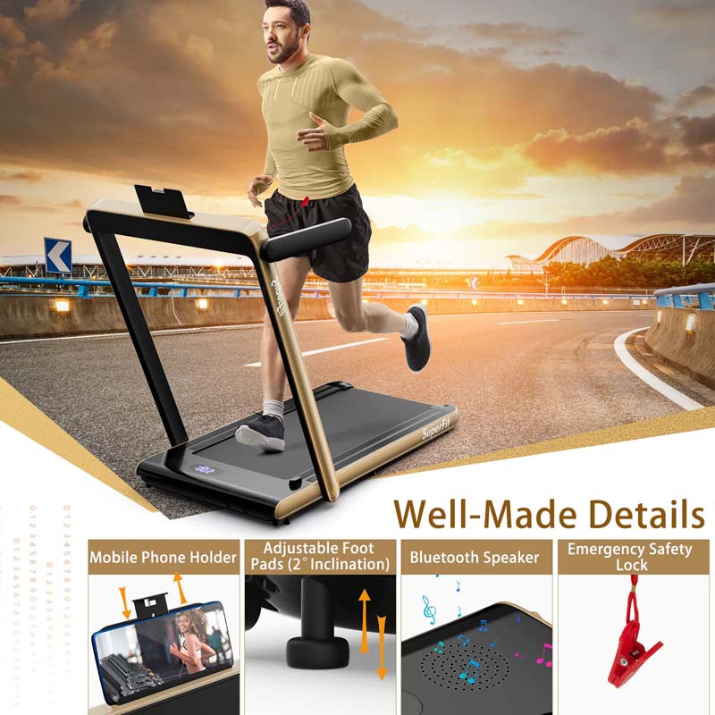 2.5HP 2-in-1 Folding Under Desk Treadmill with Speaker APP Remote Control, Portable Walking Jogging Machine for Home Gym Office