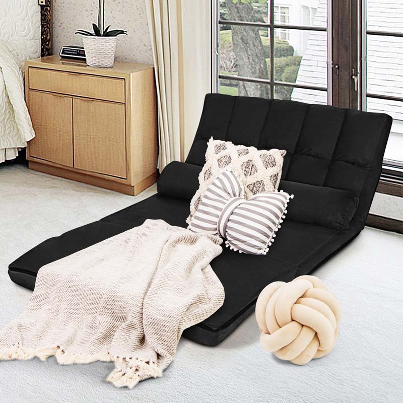 6-Position Adjustable Floor Sofa Bed, Foldable Lazy Sleeper with 2 Pillows & Suede Cover, Convertible Futon Couch Bed for Living Room & Gaming
