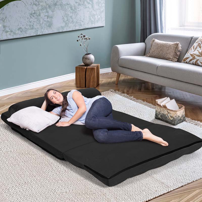 6-Position Adjustable Floor Sofa Bed, Foldable Lazy Sleeper with 2 Pillows & Suede Cover, Convertible Futon Couch Bed for Living Room & Gaming