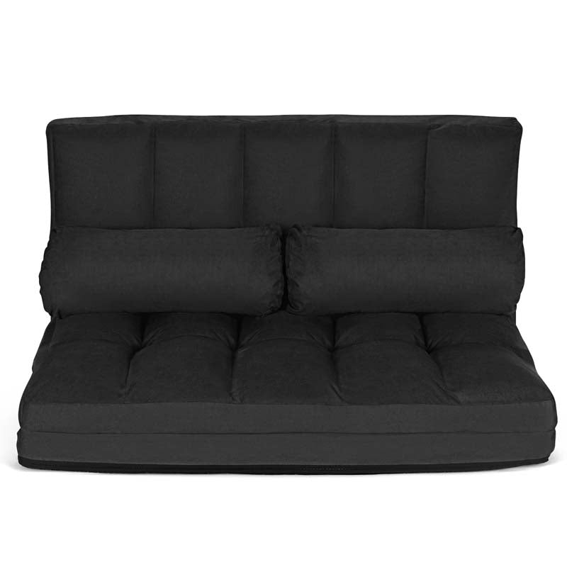 6-Position Adjustable Floor Sofa Bed, Foldable Lazy Sleeper with 2 Pillows & Suede Cover, Convertible Futon Couch Bed for Living Room & Gaming