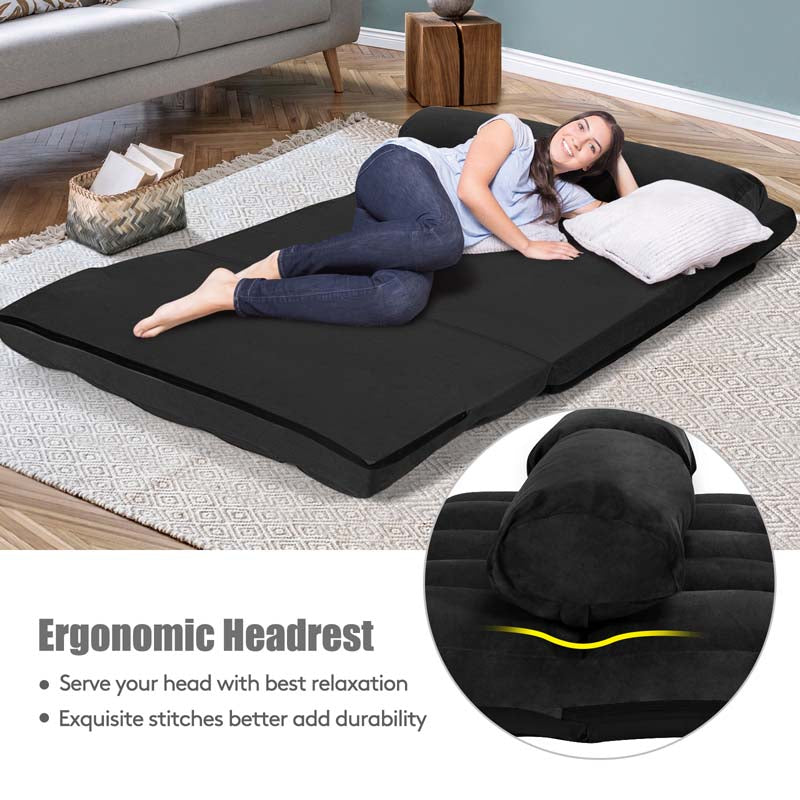 6-Position Adjustable Floor Sofa Bed, Foldable Lazy Sleeper with 2 Pillows & Suede Cover, Convertible Futon Couch Bed for Living Room & Gaming