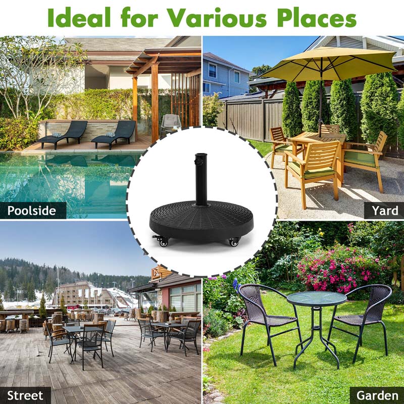 50 LBS Rattan Style Resin Patio Umbrella Base Stand with Lockable Wheels, 20.5" Heavy-Duty Round Outdoor Umbrella Holder