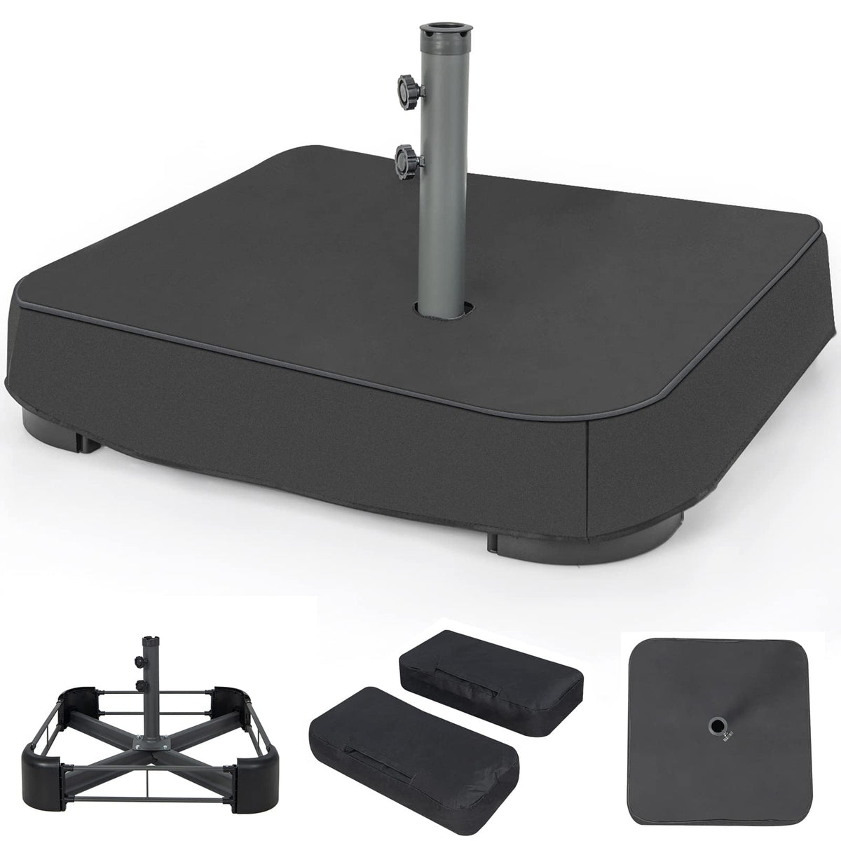 220LBS Heavy Duty Sand-Filled Market Offset Umbrella Base with 2 Sandbags & All-Weather Cover, Fits 1.9" Poles for Patio & Poolside Umbrellas