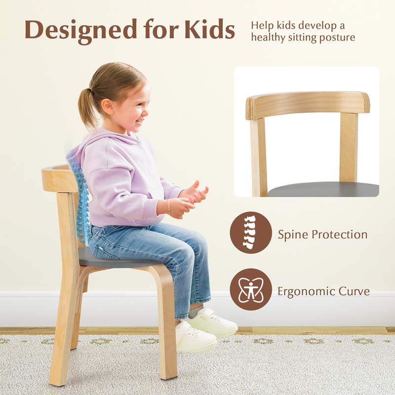 5 Piece Bentwood Kids Table & Chair Set, Toddler Activity Table with Toy Bricks & 4 Chairs for Craft Art, Daycare, Playroom & Classroom